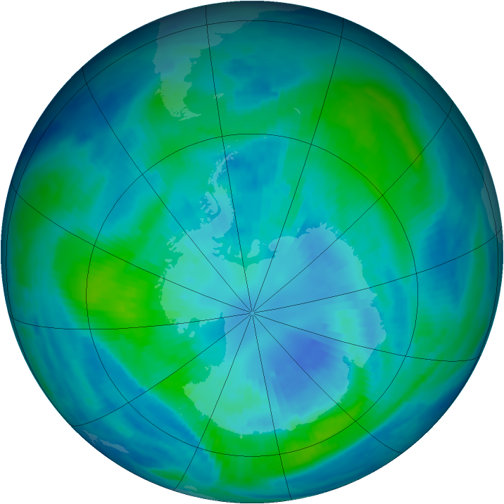 Antarctic ozone map for 02 April 1997